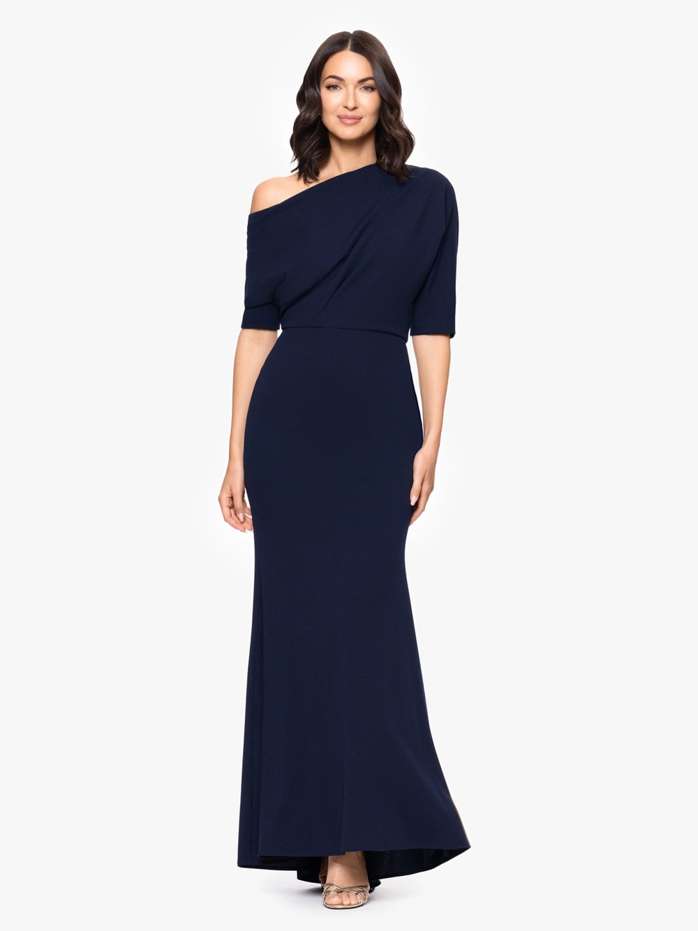 Betsy & Adam, Navy Maxi Dress with Boatneck and Dolman Sleeves